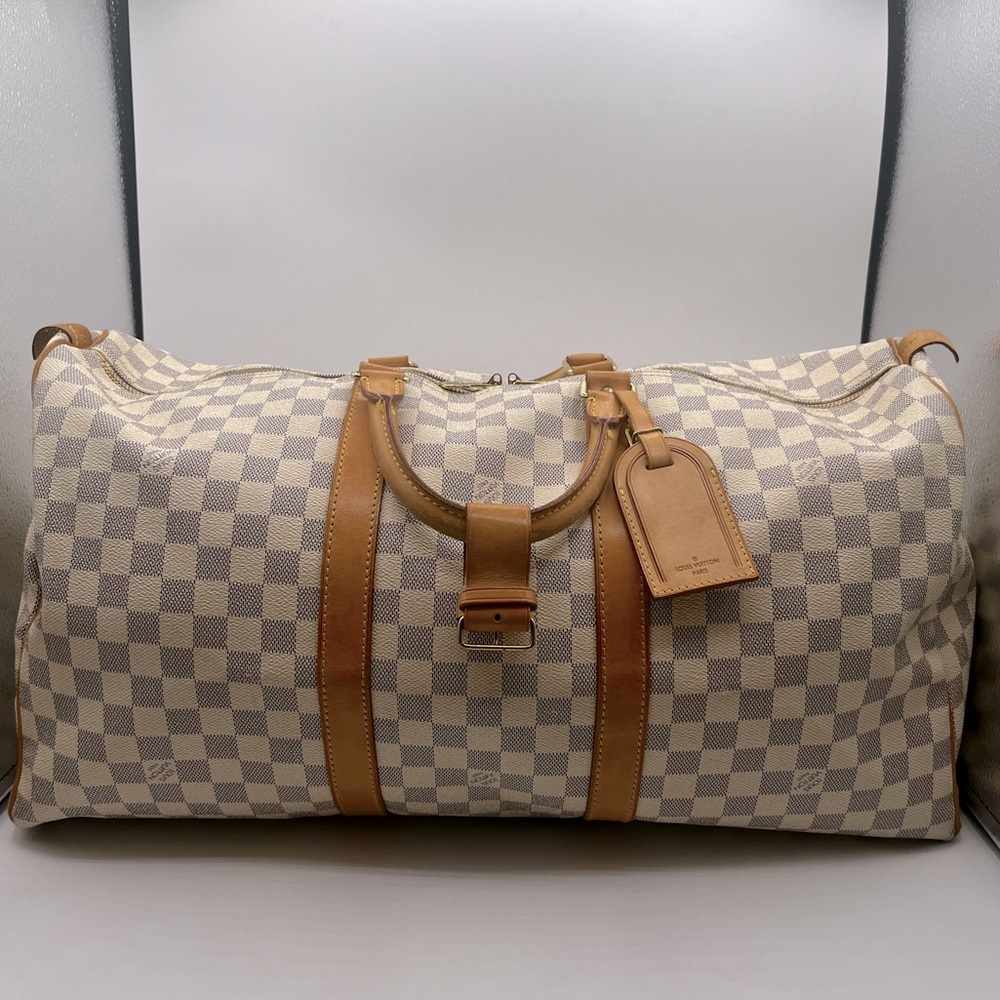 Louis Vuitton Damier Azure double zippered Keepall.
